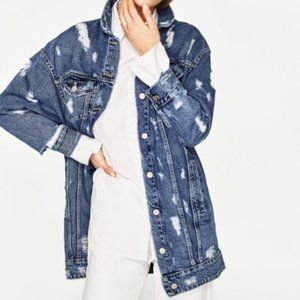 Zara Trafaluc denimwear oversized distressed denim jeacket
